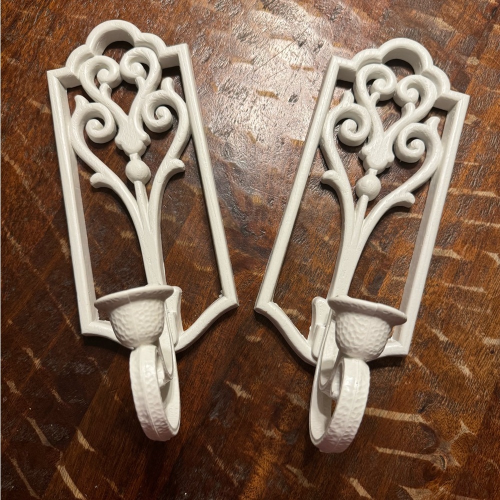 Homco 1982 White Wall Sconces Pair Candle Holders Hollywood Regency #4229